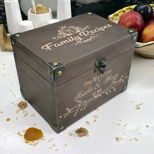 Personalized Recipe Box Family Cards & Dividers Kitchen Gifts Wedding Gift Mothers Day Gift Engraved