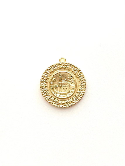 Austrian Cathedral Pendant, Gold Large Statement Jewelry Design, European Coin