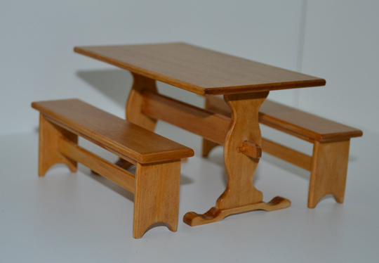 Dollhouse Miniature-Table & Bench Set