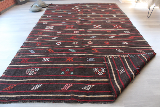 Large Vintage Kilim, Ethnic Striped Kilim Rug, Brown Bohemian/N-934 6'1"x10'5"
