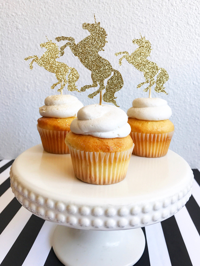 Birthday Cupcake Toppers | Unicorn Party Gold Glitter Decor
