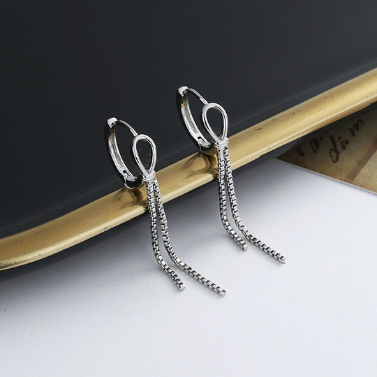 Drop Chain Huggie Earring, Dangle Long Threader Minimal Women Everyday Earring