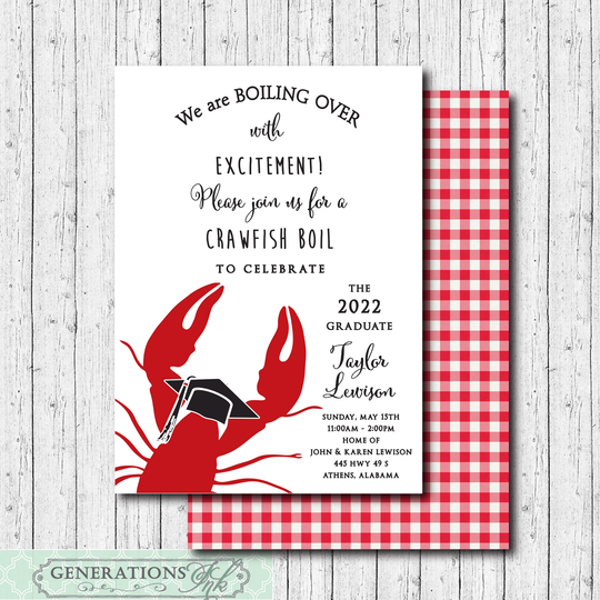 Graduation Party Invitation, Crawfish Boil Boil, Senior Party, Class Of 2022, Digital Or Printed