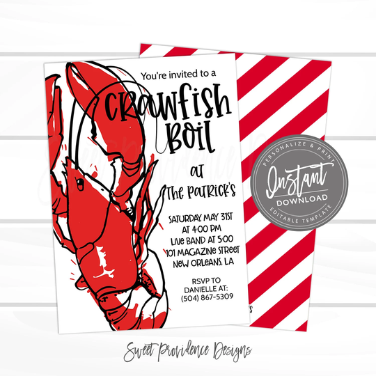 Crawfish Boil Invitation, Any Occassion Invite, Editable Graduation Birthday Neighborhood Company Instant Access