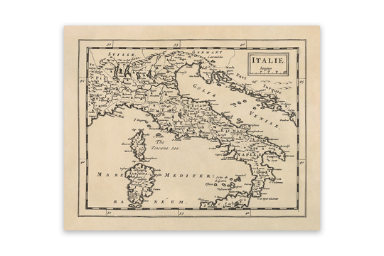 Old Italy Map Circa 1681, 1600S Italian Antique Art Poster, Blueprint Style Print, 3 Color Options