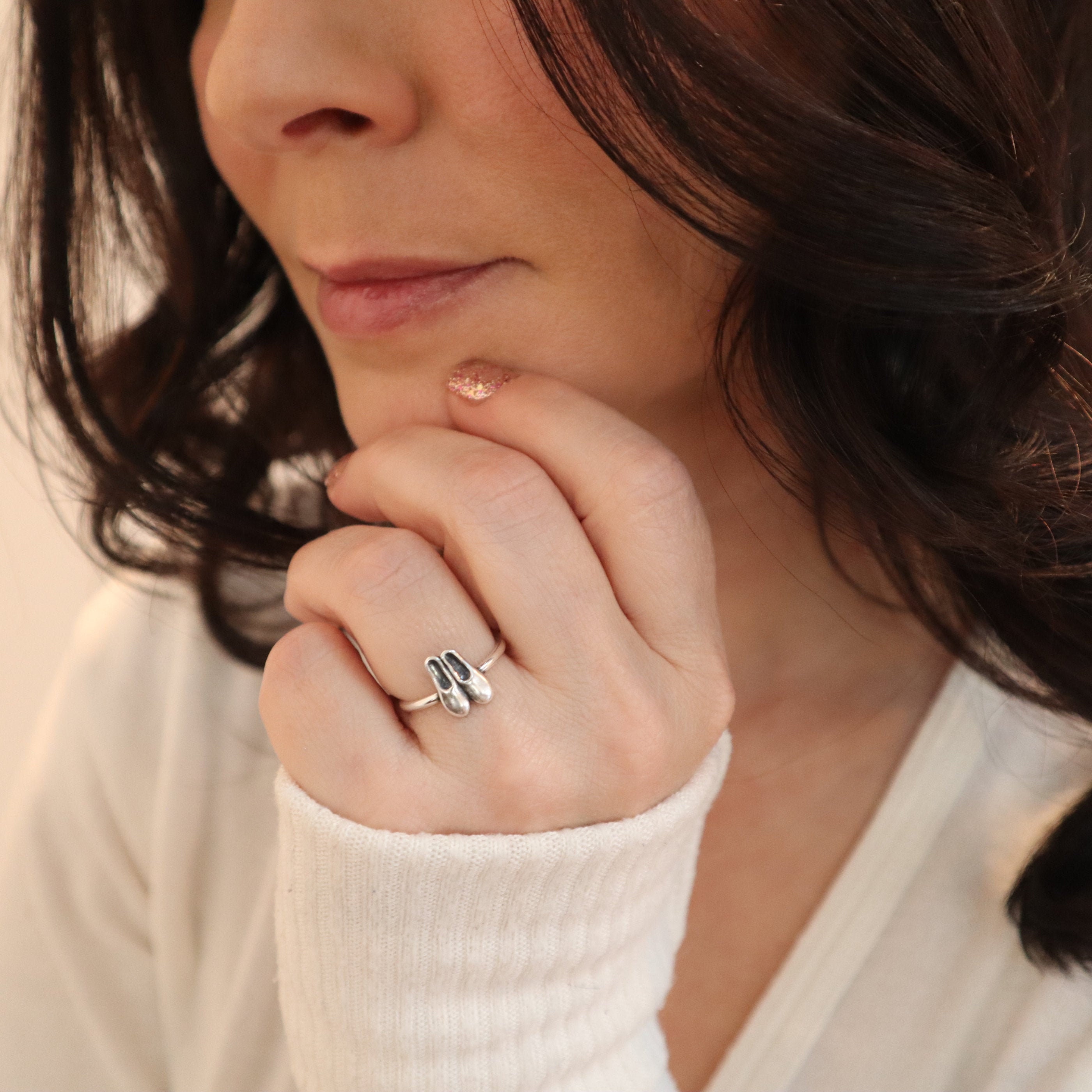 Ballet Ring, Slippers Sterling Silver, Gold, Rose Gold Finishes, Jewelry, Band Stacking Ring