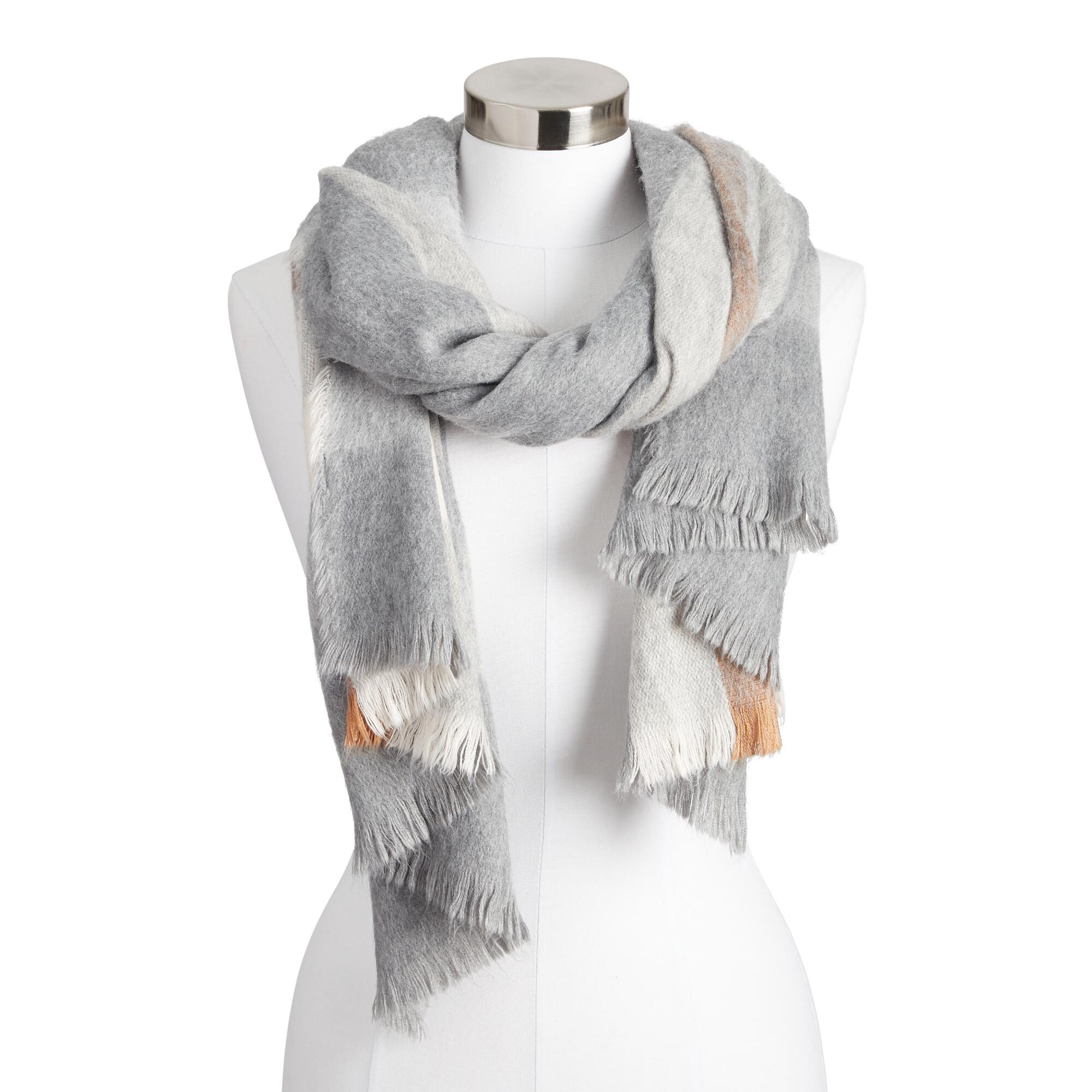 Gray, White And Orange Plaid Scarf by World Market