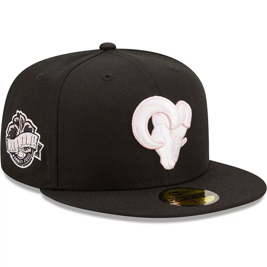 Men's New Era Black Los Angeles Rams 2000 Pro Bowl Pink Undervisor 59FIFTY Fitted Hat, Size: 7 5/8