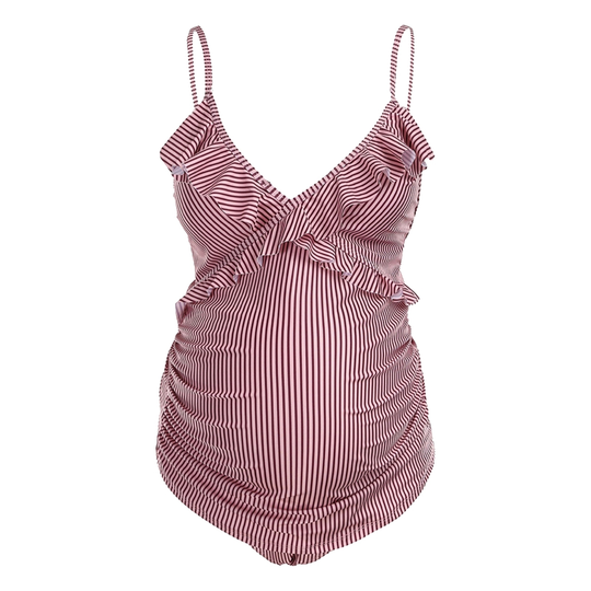 Maternity Swimsuit Striped V-neck Blend Fabric Sexy Beach Pregnancy Swimwear for Swimming - pink, m