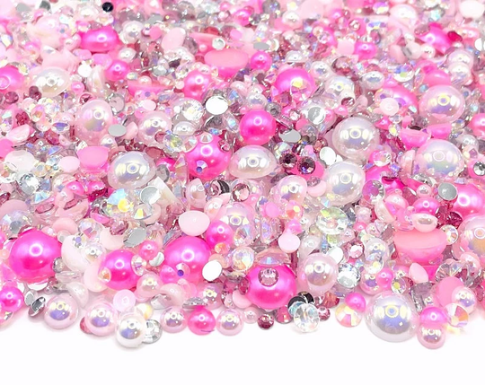 Rock Candy Blend Rhinestone Mix 2mm-10mm Flatback Jelly Resin | Faux Pearls Rhinestones Mixed Sizes White Clear Pink