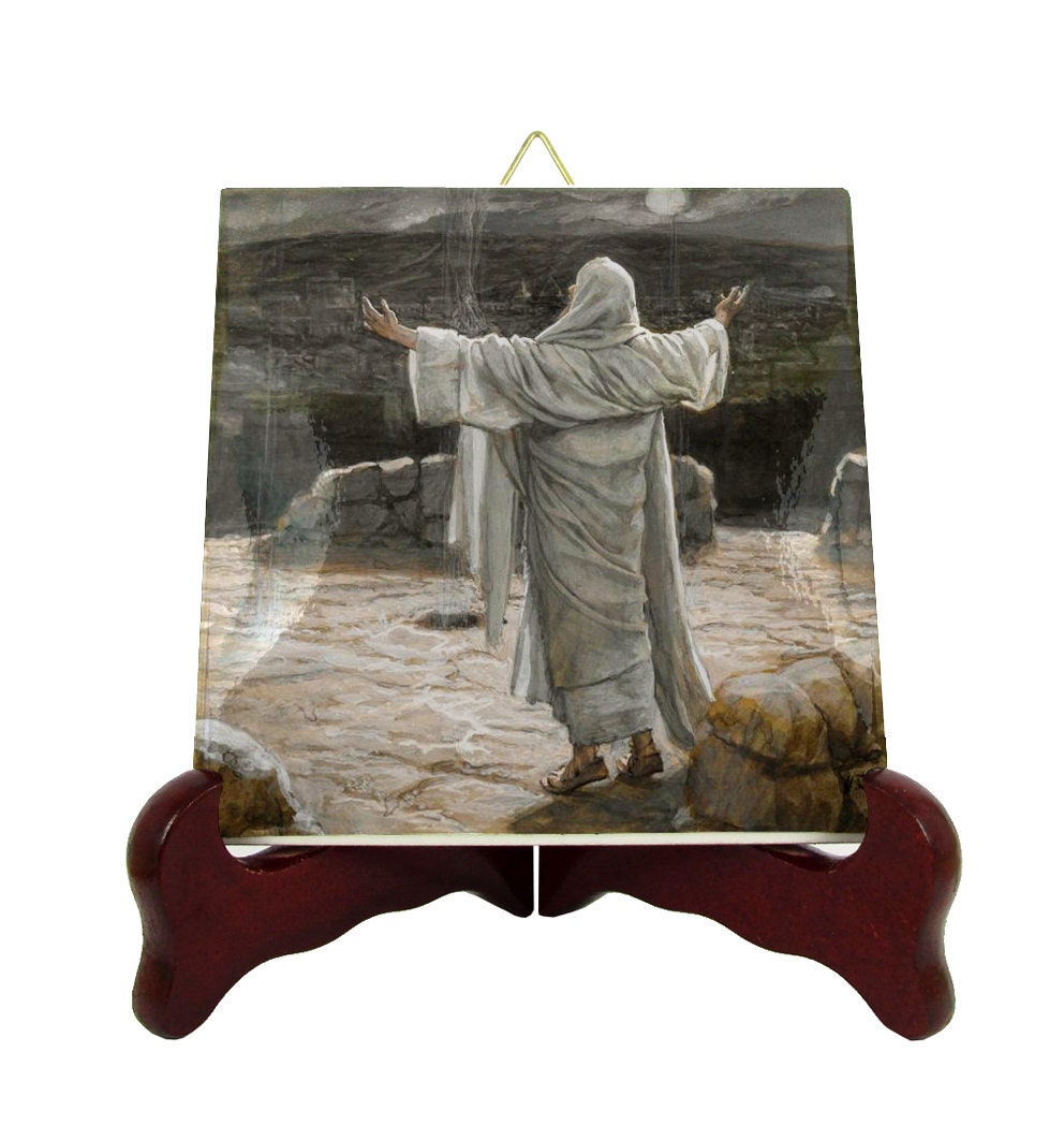 Christ Retreats To The Mountain At Night - Religious Icon On Ceramic Tile James Tissot Catholic Gifts Passion Of Easter