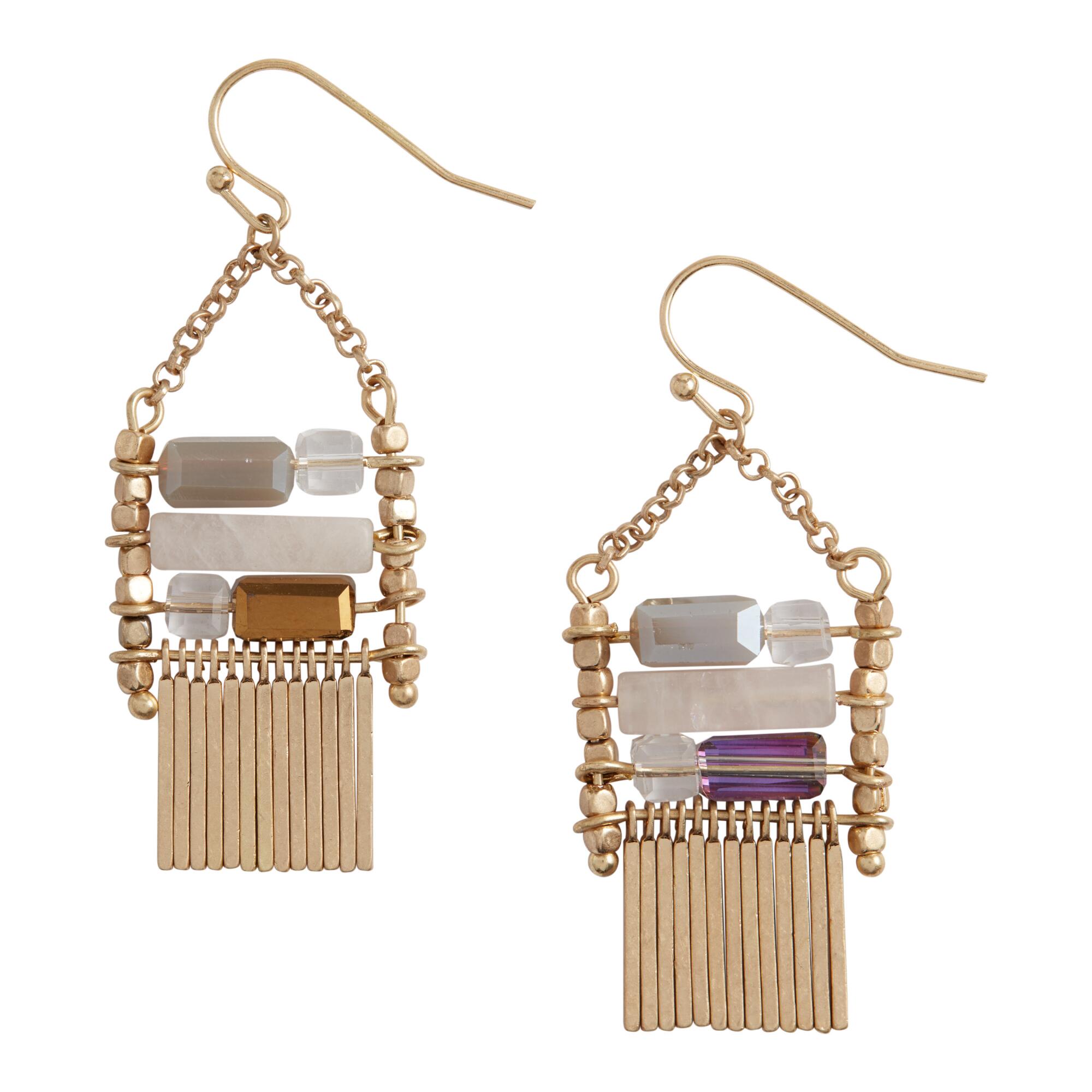 Small Gold Spoke Rose Quartz Beaded Drop Earrings by World Market