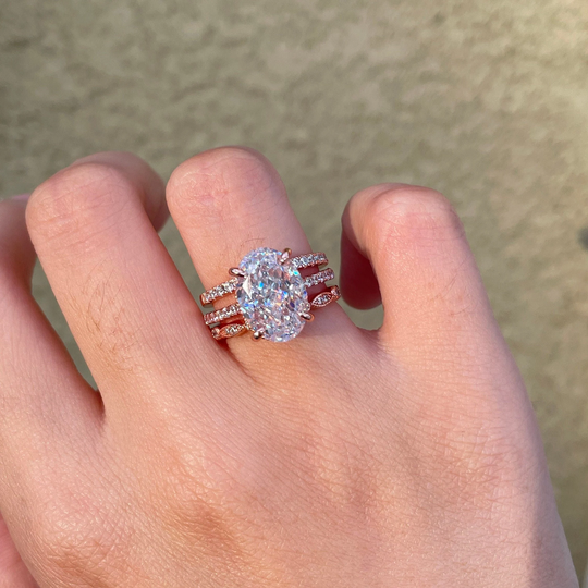 3.75 Ctw Oval Accented Wedding Ring, Bridal Set, Classic Solitaire Rose Gold Art Deco Band, Eternity Mother's Day Gift