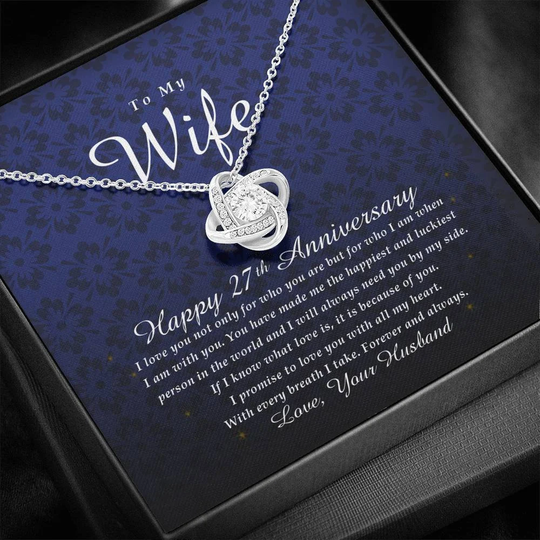 Love Knot Necklace, 27 Year Anniversary Gift, To My Wife, 27Th Wedding Idea, Gift For Wife From Husband, Jewelry Card For Her