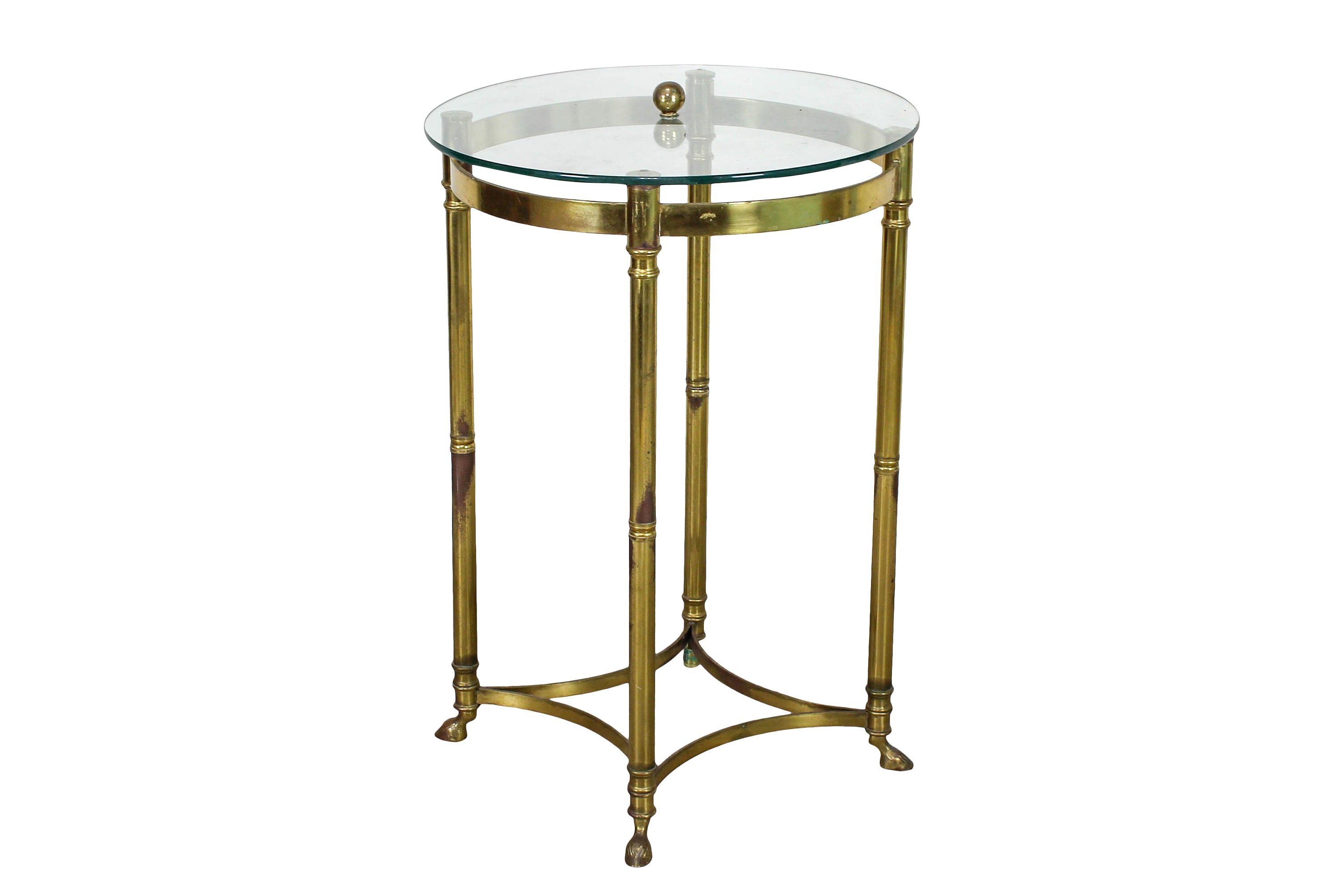 La Barge Side Table, Brass 1960S Pedestal, Ram Hoof Table