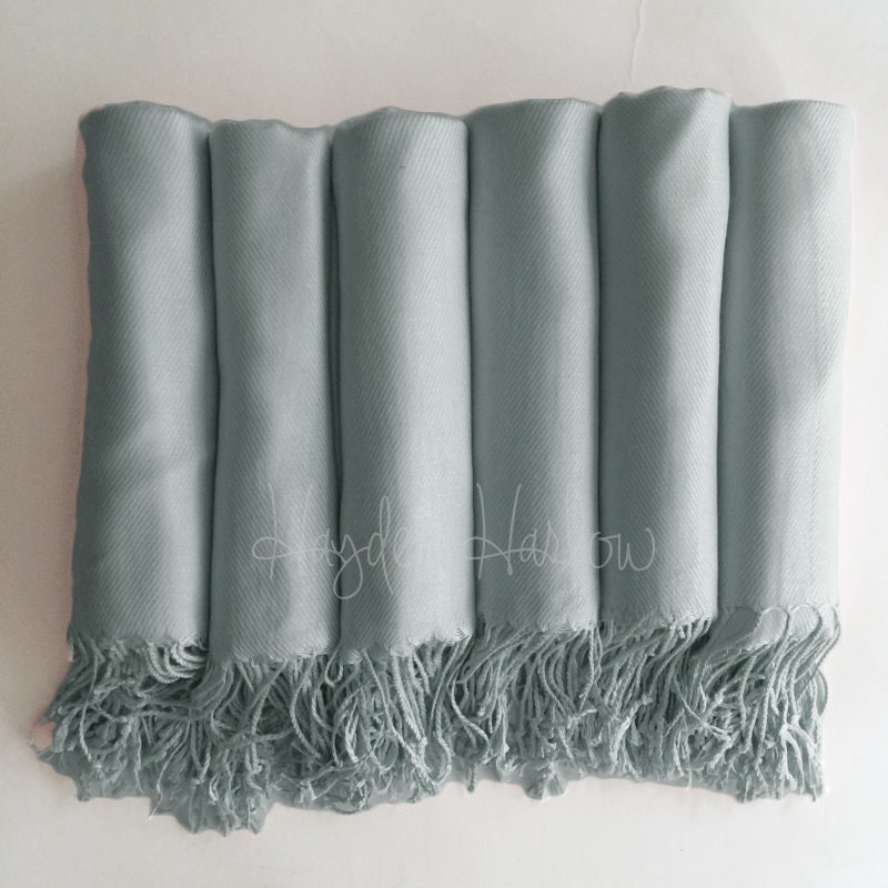 Set Of 2, 3, 4, 5, 6, 7, 8, 9 Or 10 Pashmina Shawls in Misty Blue - Bridesmaid Gift, Wedding Favor Monogrammable