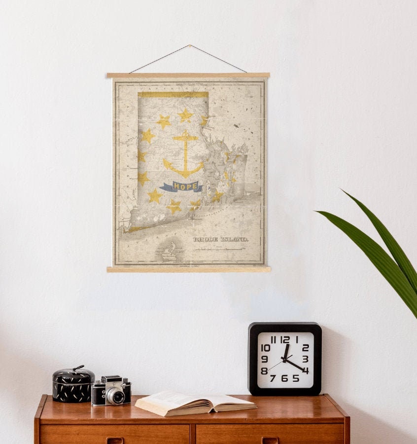 Rhode Island Vintage State Flag Map Print | Hanging Canvas Art Printed Marketplace