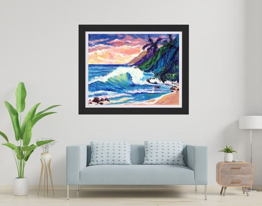 Na Pali Fantasy, Large Art Print, 16x20 18x24 24x30, Hawaiian Art, Kauai Decor, Hawaii Prints, Tropical Sunset, Seascape, Beach
