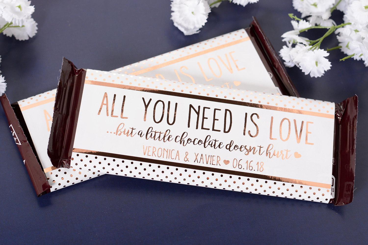 Wedding Candy Wrappers Metallic Foil Chocolate Bar Wrappers, Favors #whb-124