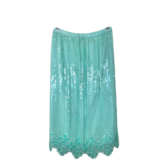 Sea Foam Green Silk Sequin Skirt
