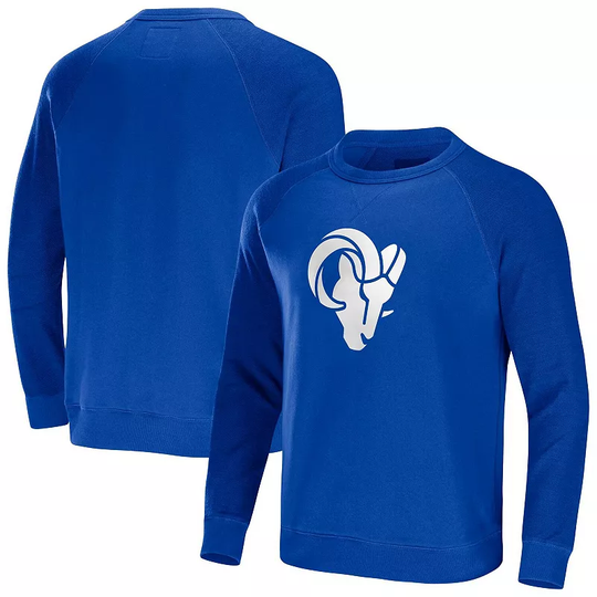 Men's NFL x Darius Rucker Collection by Fanatics Royal Los Angeles Rams Raglan Fleece Pullover Sweatshirt, Size: Medium, Blue