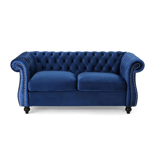 Best Selling Home Decor Somerville Glam Navy Blue and Dark Brown Polyester/Blend Loveseat | 306027