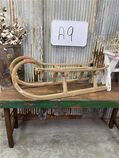 Horned Wood Snow Sled, Christmas Winter Decor, Curved European Style Sled A9, Rams Horn Runners, Sleigh, Wooden Sledge