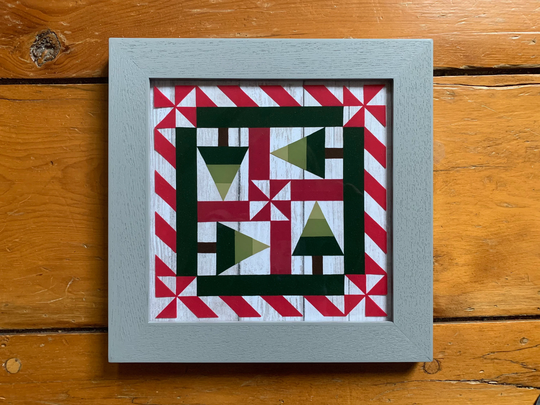 Reverse Glass Painting Christmas Tree Barn Quilt, Quilt Block, 12x12 Indoor Quilt Block