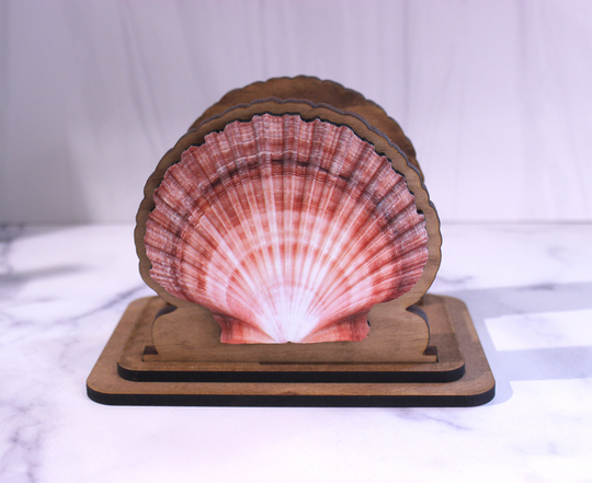 Distinctive Seashell Napkin Holder, Beach Holder With A Beautiful Sea Shell Design Art Uv Printed On Both Sides Of The