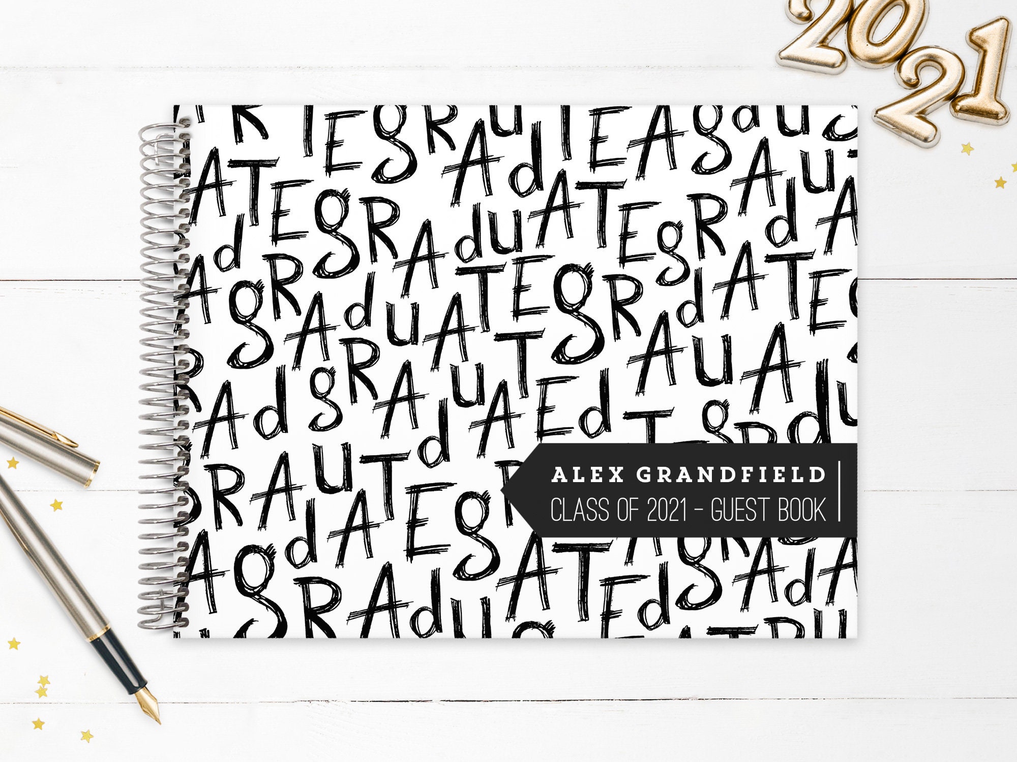 Graduation Guest Book | Grad Guestbook Custom Personalized Registry Sketched