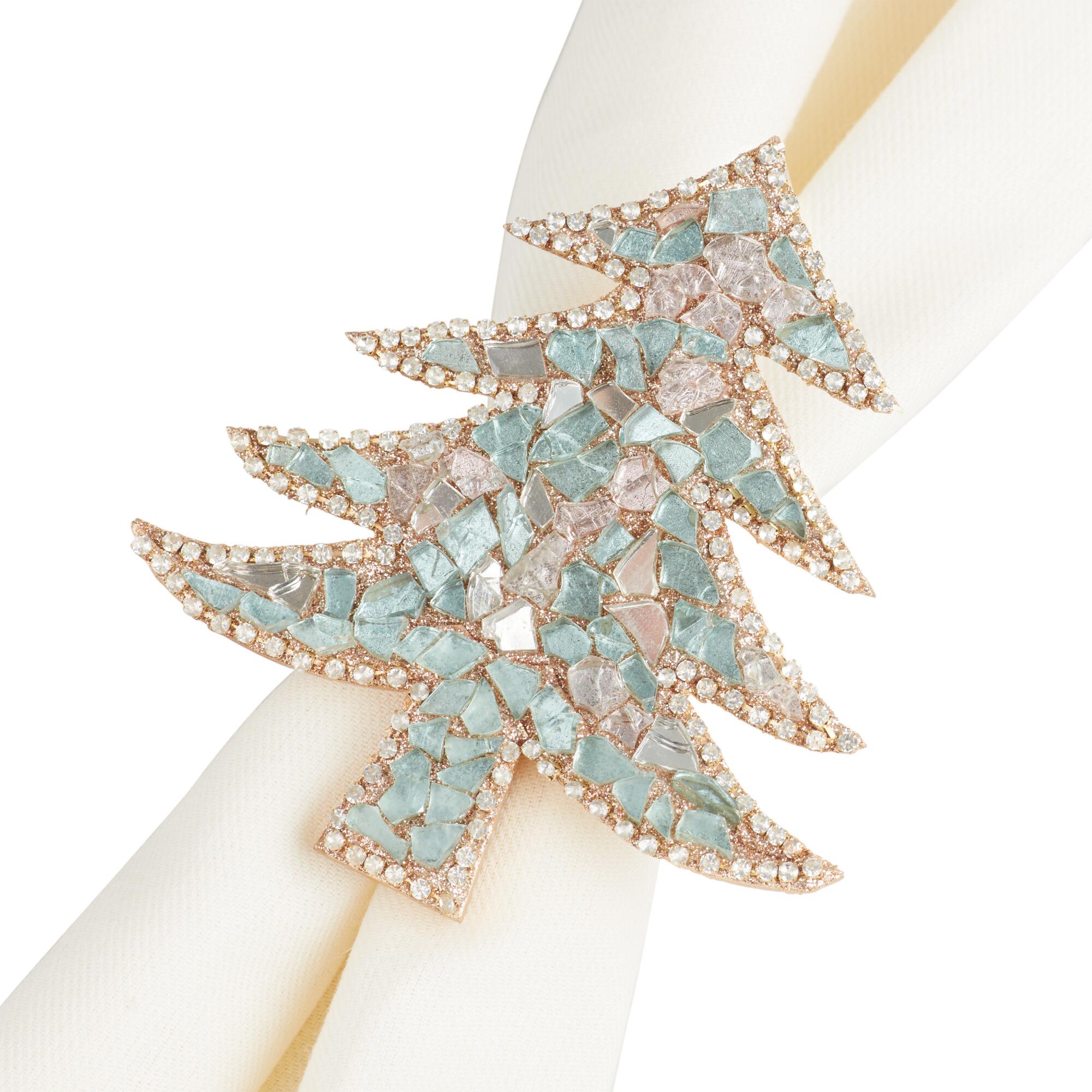 Pier Place Beaded Tree Napkin Rings Set of 4: Green - Glass by World Market