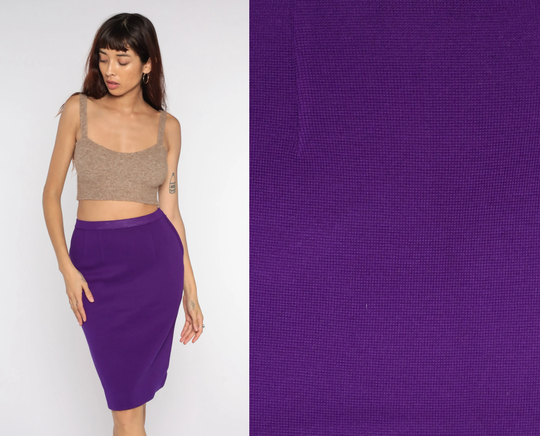 60S Pencil Skirt Midi Wool Blend High Waisted Hippie Secretary Fitted Wiggle Work Office Retro 1960S Vintage Small Medium