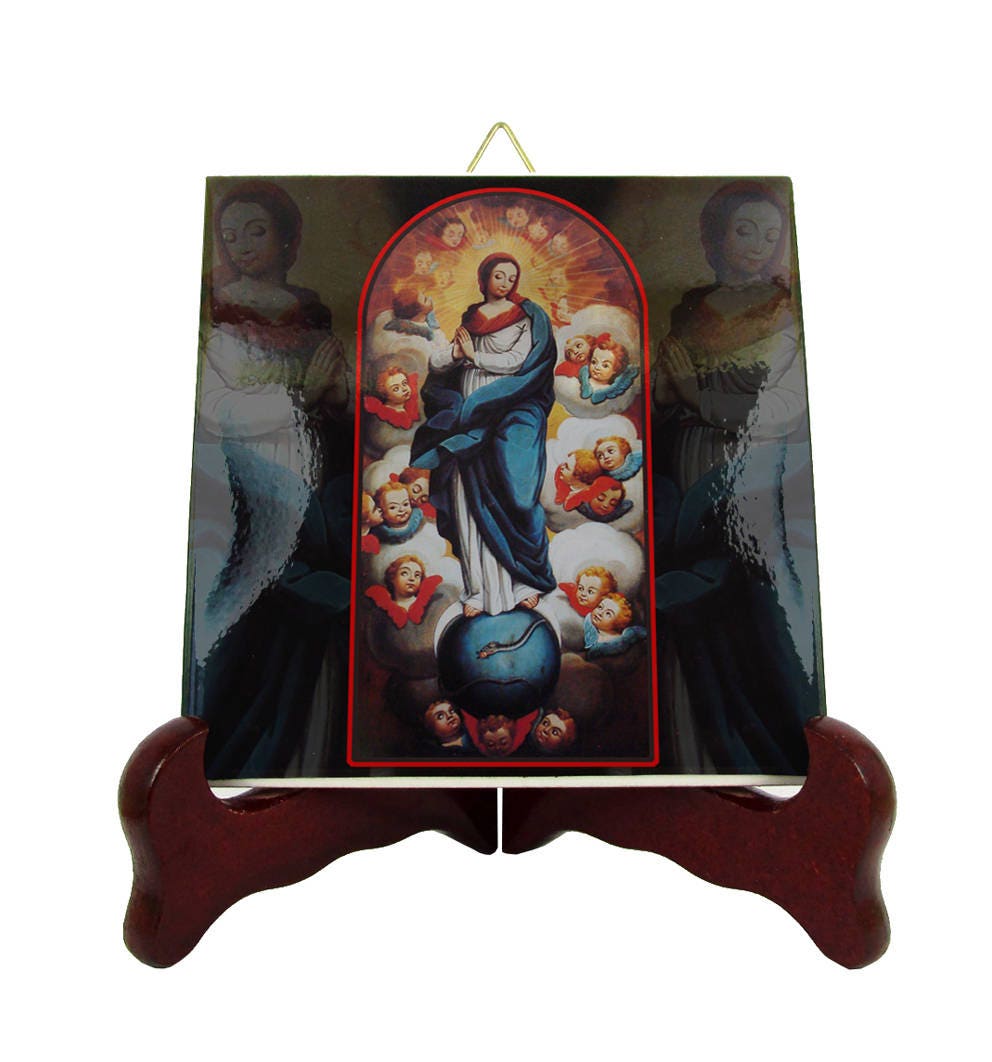 Catholic Art - The Immaculate Conception Virgin Mary Icon On Ceramic Tile Handmade in Italy Religious Christian Gifts Holy
