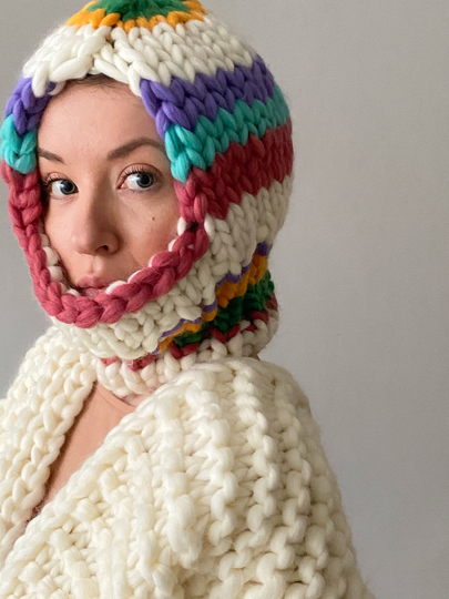Hand Knitted Balaclava Hood Hat Winter Cap