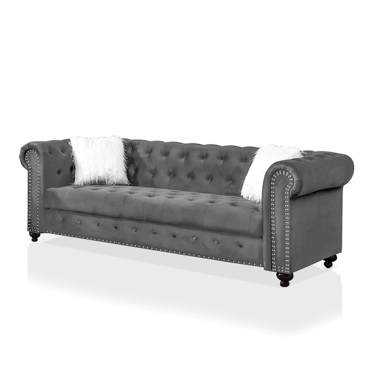 Furniture of America Gallean Modern Gray Polyester/Blend Sofa | IDF-6240GY-SF