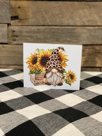 Cheetah Sunflower Gnome Wooden Block Sign, Tiered Tray, Fall Mini Tray Signs