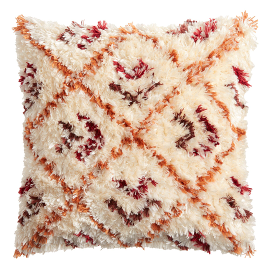 Ivory Multicolor Moroccan Shag Indoor Outdoor Patio Throw Pillow: Rust - Polyester - 18" Square by World Market