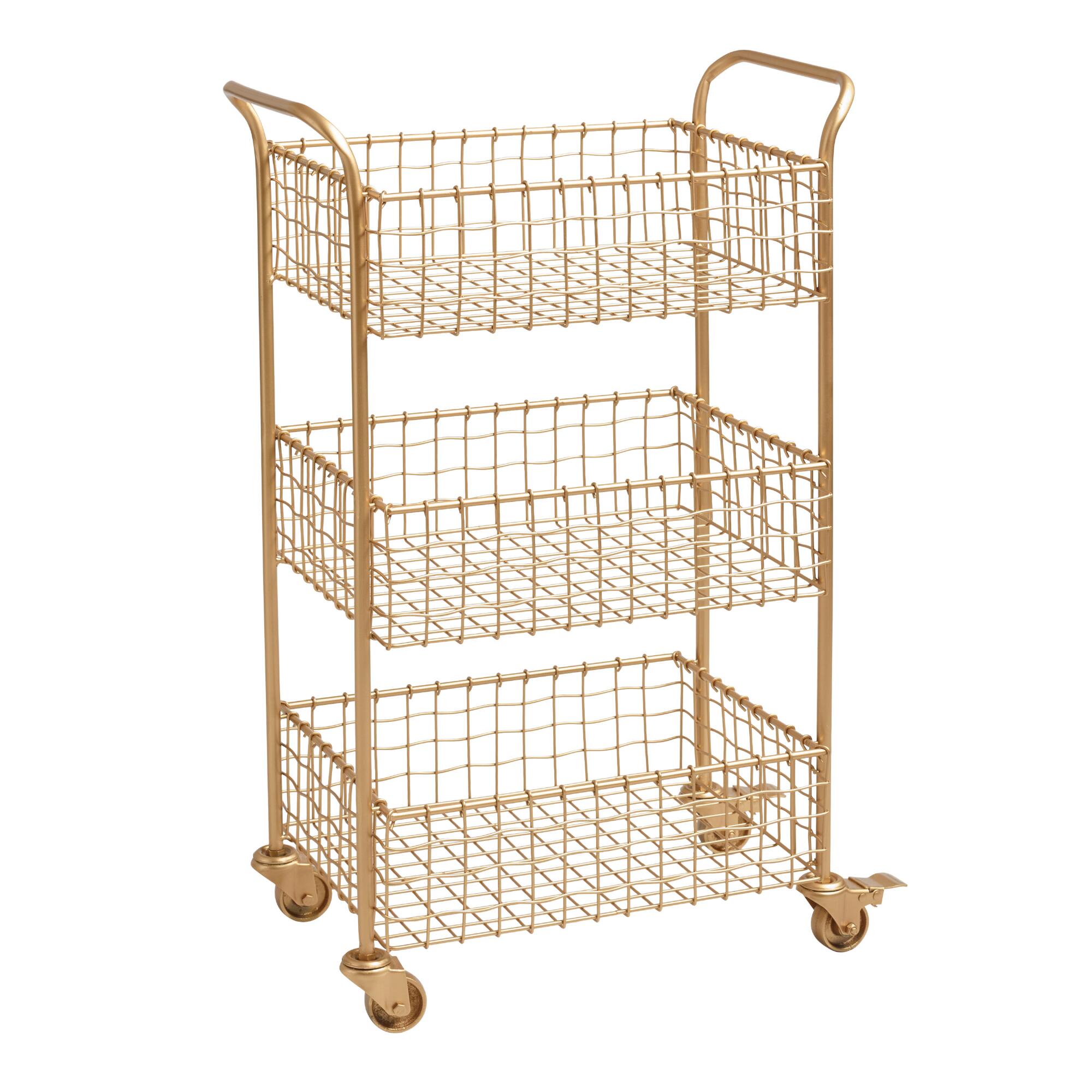 Gold Wire Basket 3 Tier Antonia Rolling Cart by World Market
