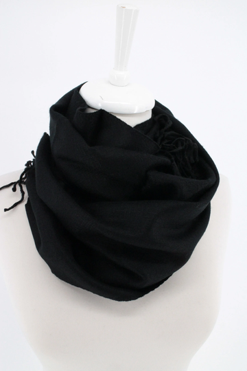 Black Regular Cut Cotton Blend Herringbone Fringed Scarf Fall Winter Fashion For Men & Women