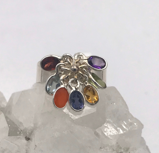 Chakra Gemstone Charm Ring, Size 9 1/2