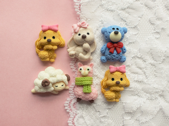 6 Pcs Matte Assorted Cute Detailed Animal Cabochons - 24x18mm