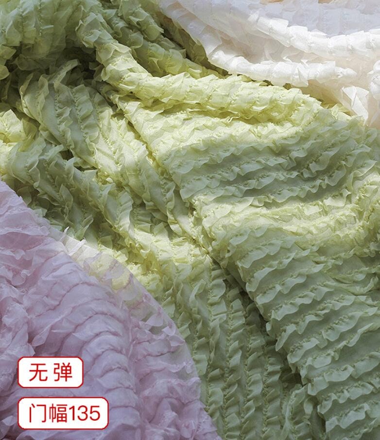 Fantasy Chiffon Multicolors Candy Agaric Laces Wave Trimmed Fabric Spring Summer Material For Bride Women Dress By Yard
