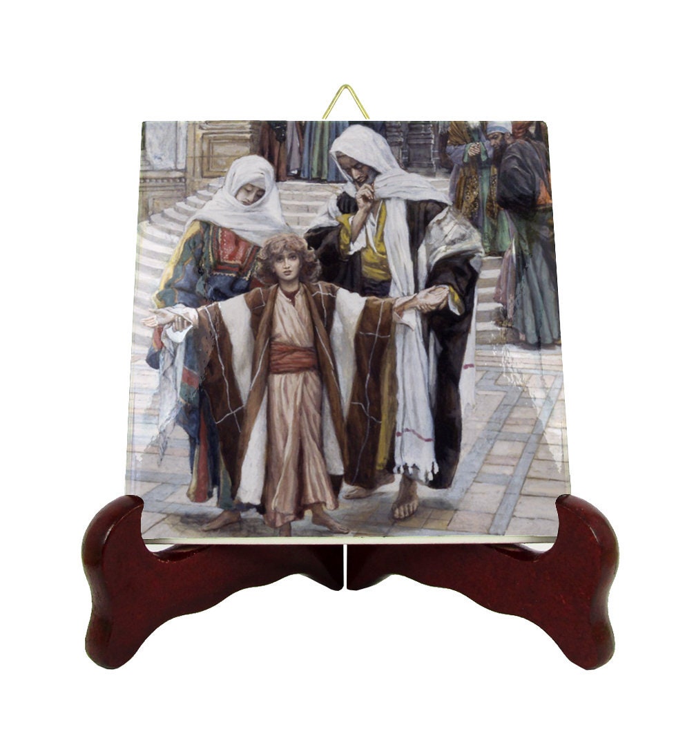Jesus Is Found in The Temple By St Joseph & Virgin Mary - Religious Icon On Ceramic Tile James Tissot Catholic Gifts Holy Art