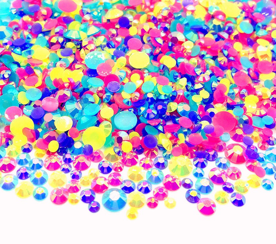 Kaleidoscope Blend Ab Rhinestone Mix 3/4/5/6mm Flatback Jelly Resin Sizes Pretty | Pink Blue Purple Yellow