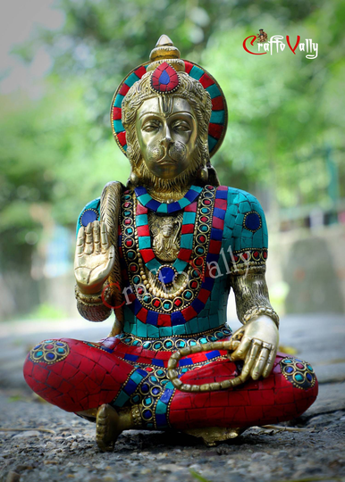 Brass Hanuman Statue, 28cm Blessing Hanuman, in Yoga Mudras, Monkey God Hanumana, Lord For Temple, Office, Home, Corner, Gift