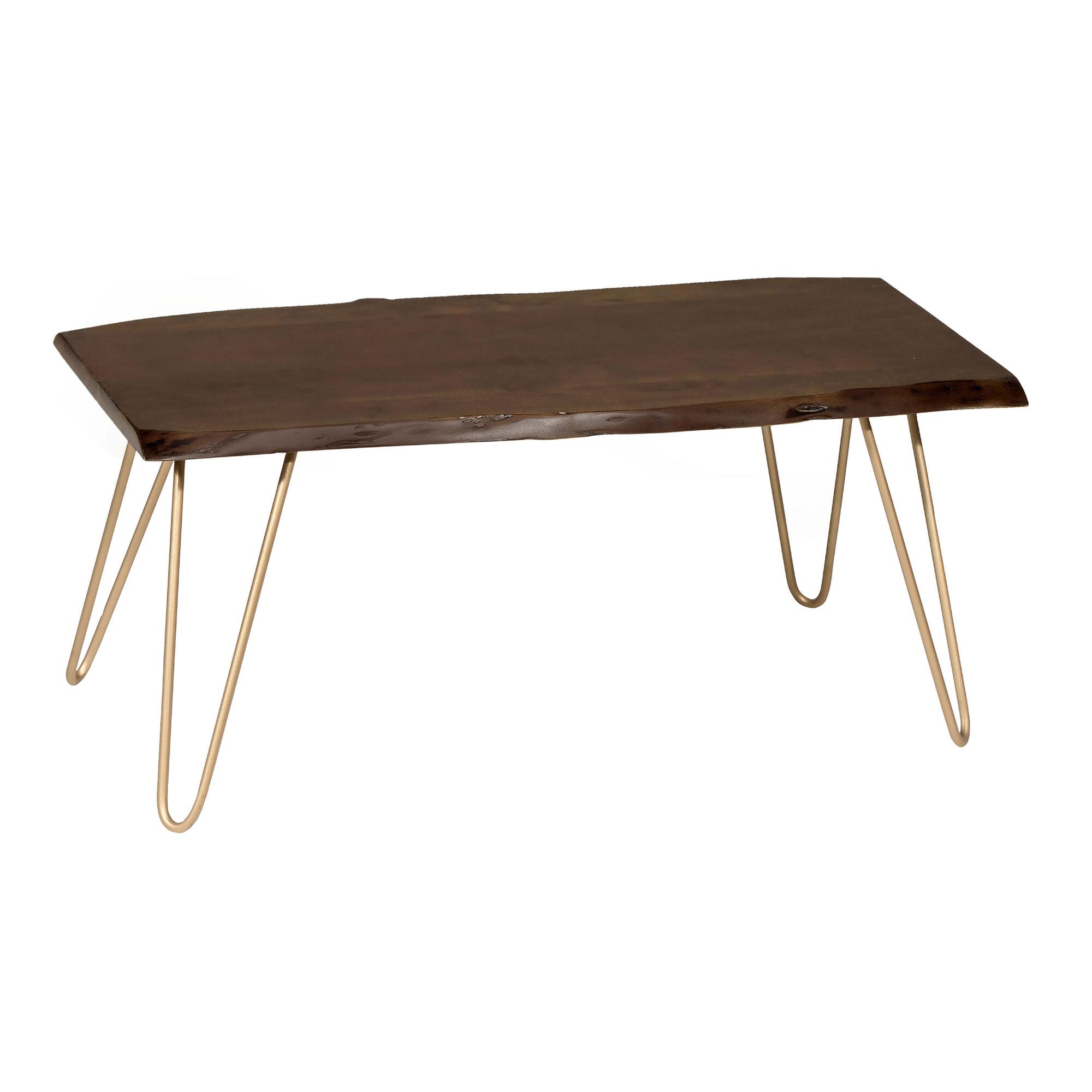 Live Edge Acacia Wood and Gold Hairpin Madison Coffee Table by World Market