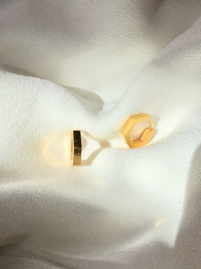 Hexagon 14K Gold Plated Hoop Earrings, Thick Hoop, Pierced Wedding Bridal Rectangle