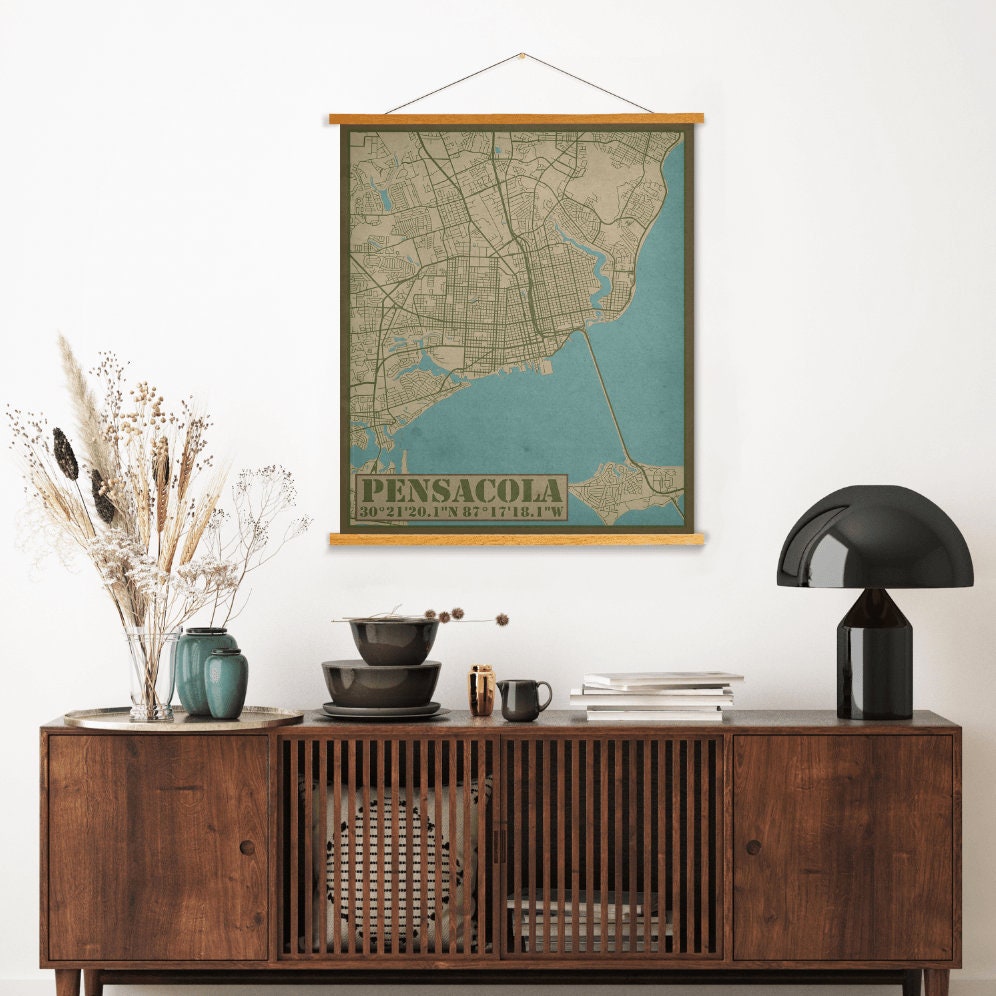 Pensacola Florida Map | Vintage City Street Printed Marketplace