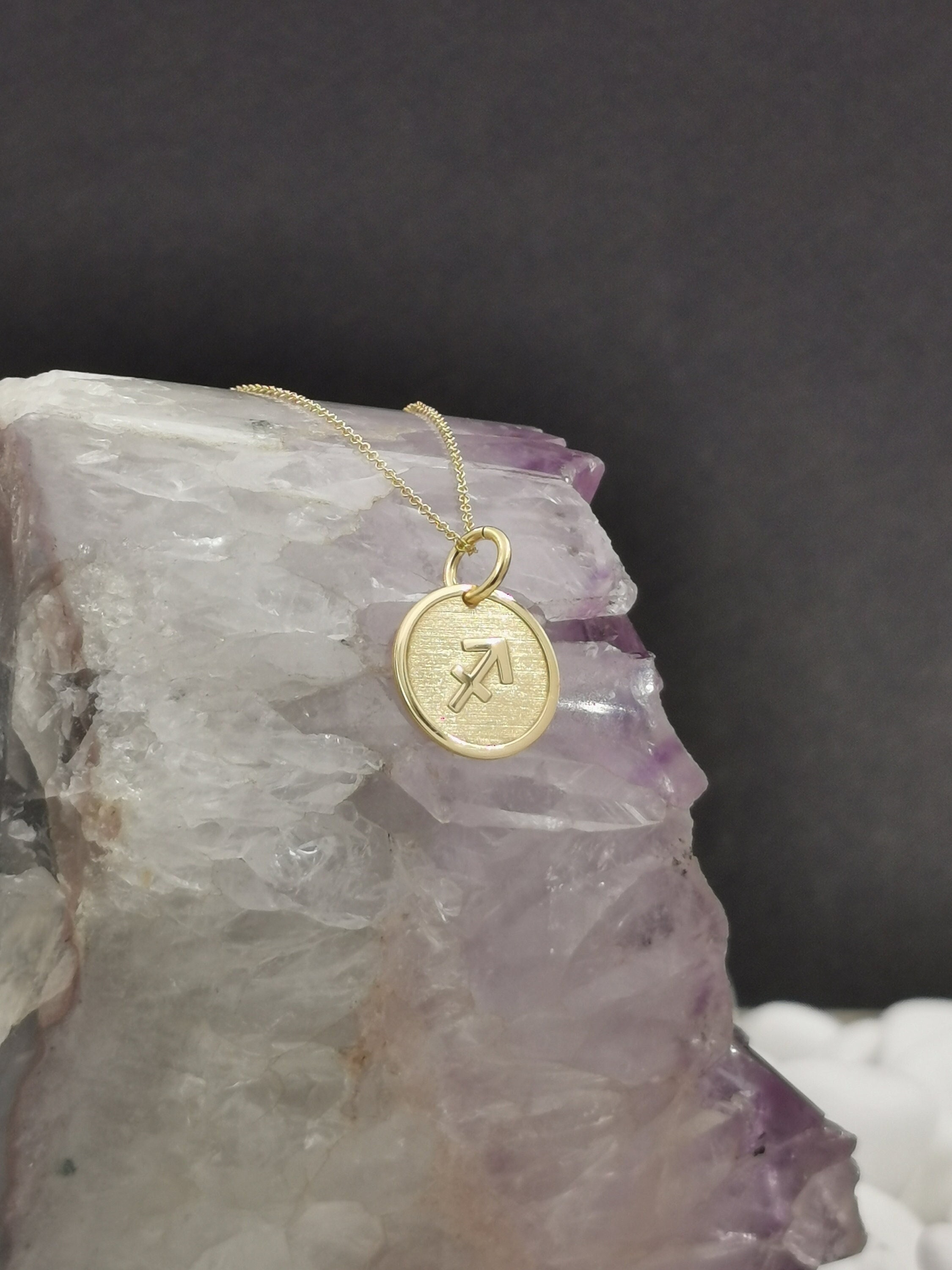Dainty 14K Solid Gold Sagittarius Necklace, Symbol Pendant, Zodiac Gold, Personalized Custom