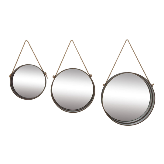Round Aluminum And Rope Wall Mirrors 3 Piece: Gray - Metal by World Market